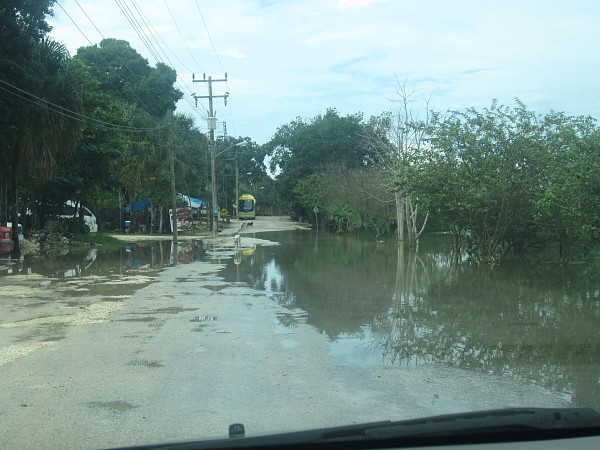 Partially flooded road